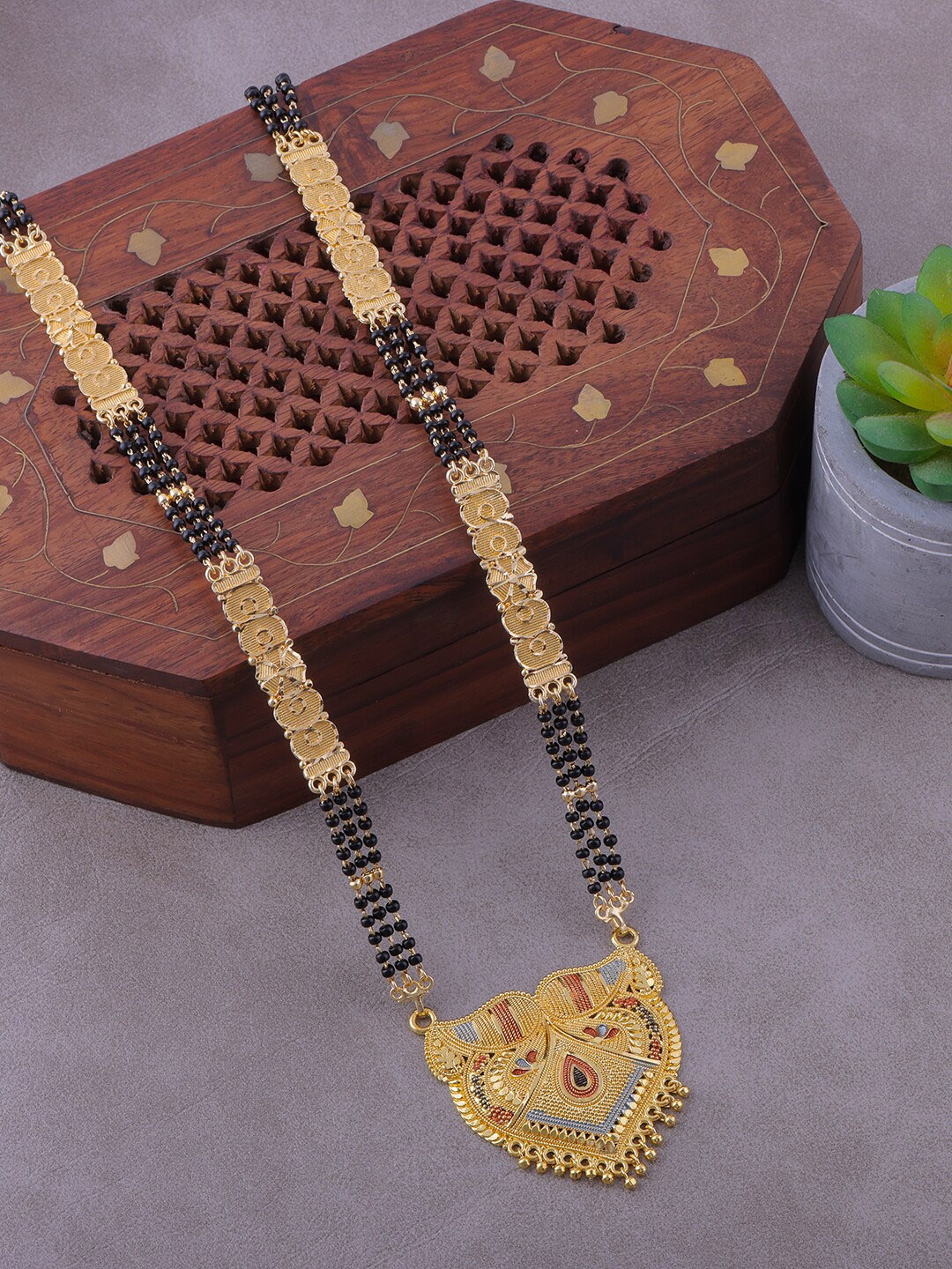

Brandsoon Gold-Plated Black Beaded Mangalsutra