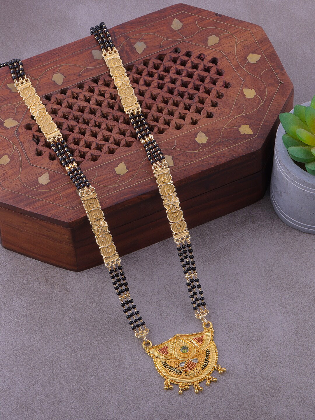 

Brandsoon Gold-Plated & Black Beaded Mangalsutra