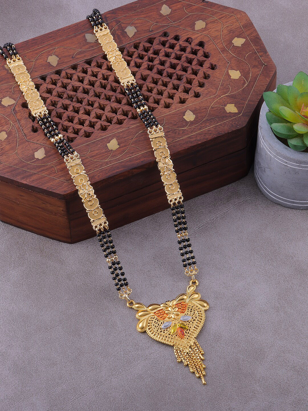 

Brandsoon Women Gold-Plated & Black Beaded Mangalsutra