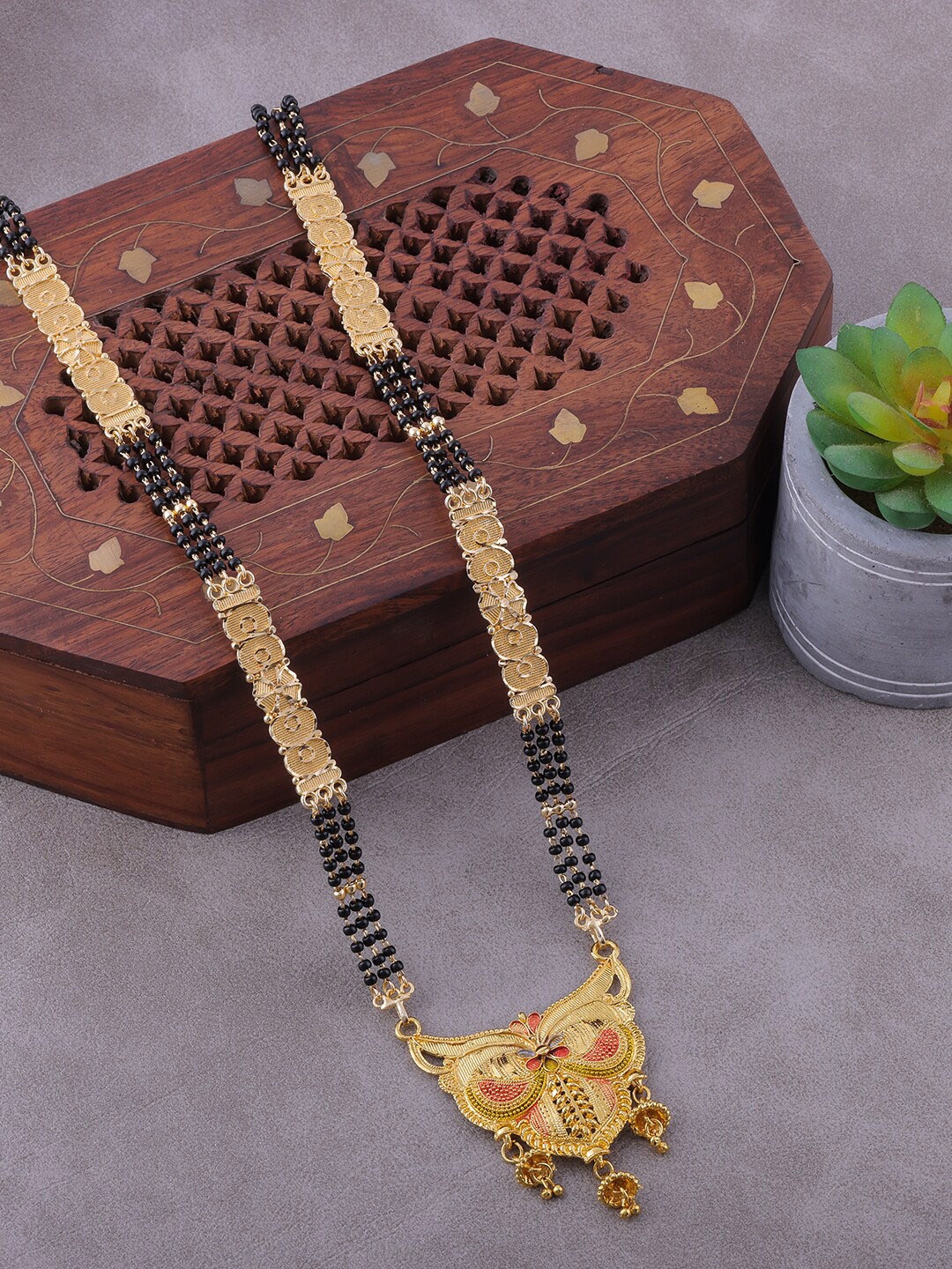 

Brandsoon Gold-Plated Black Beaded Mangalsutra