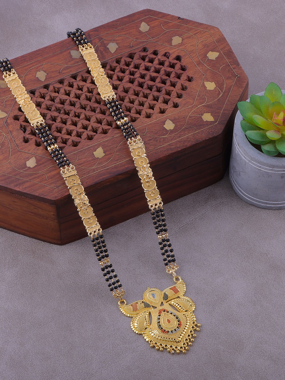 

Brandsoon Gold-Plated & Black Beaded Mangalsutra