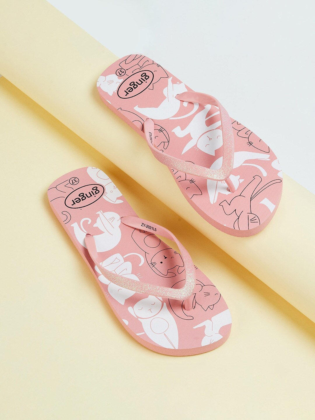 

Ginger by Lifestyle Women Pink & White Printed Rubber Thong Flip-Flops