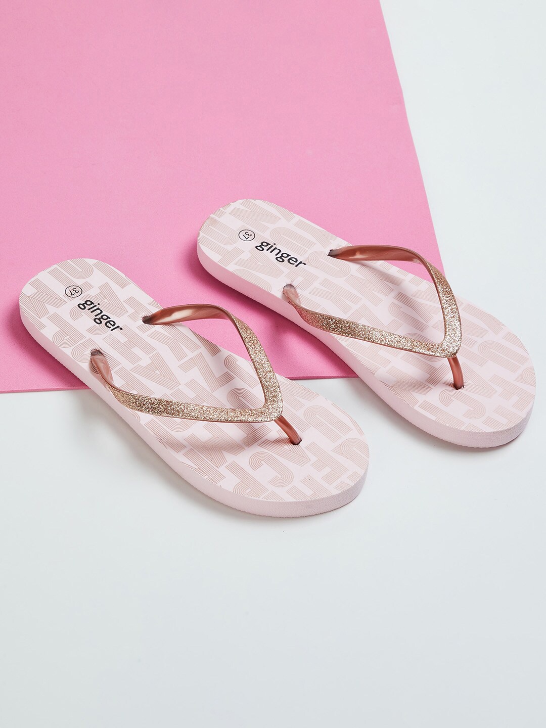 

Ginger by Lifestyle Women Pink Printed Rubber Thong Flip-Flops