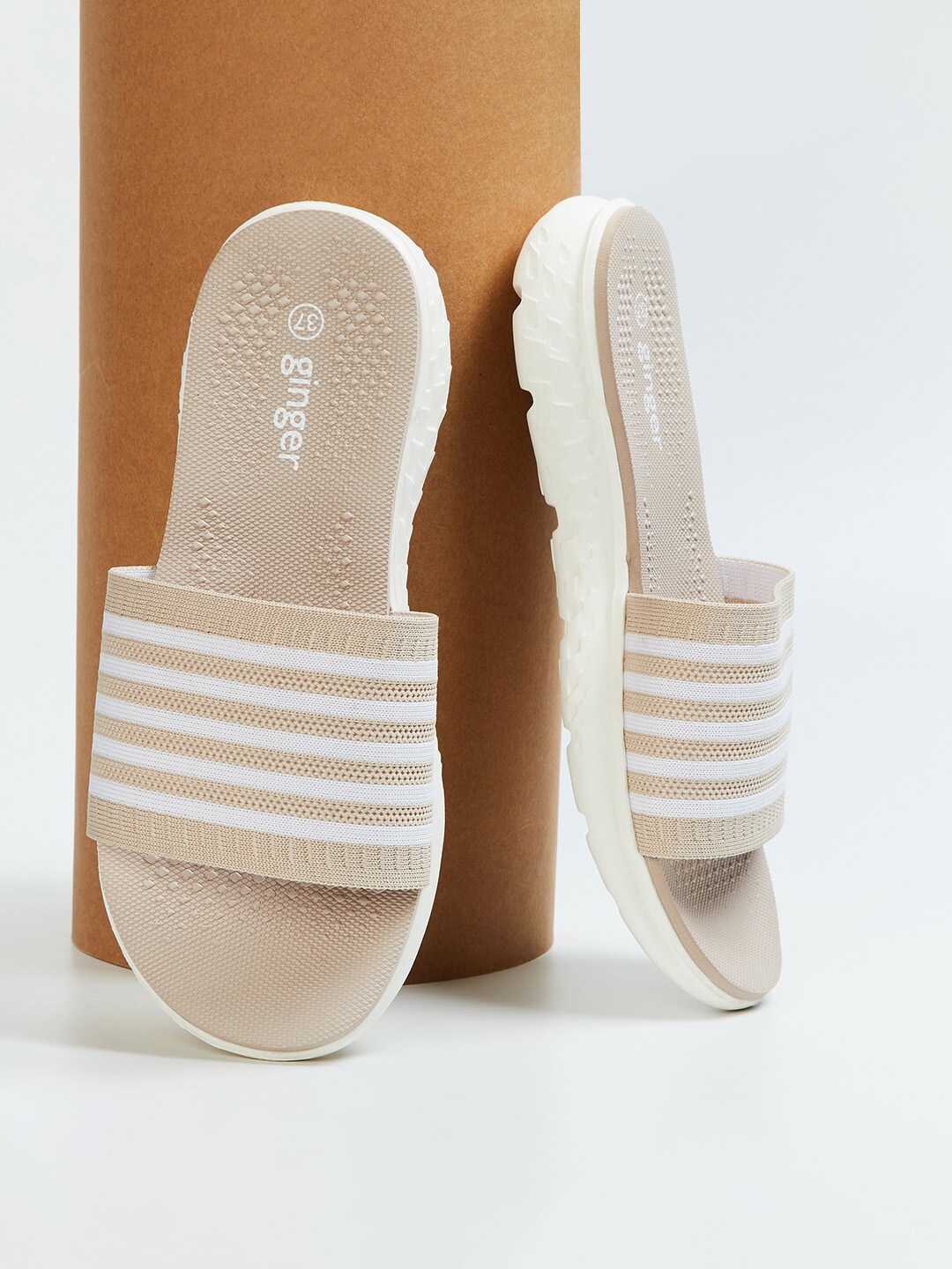 

Ginger by Lifestyle Women Beige & White Striped Sliders