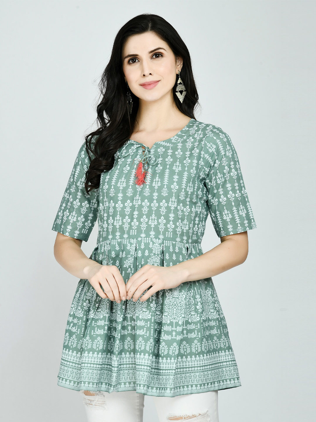 

KALINI Women Green & White Peplum Top