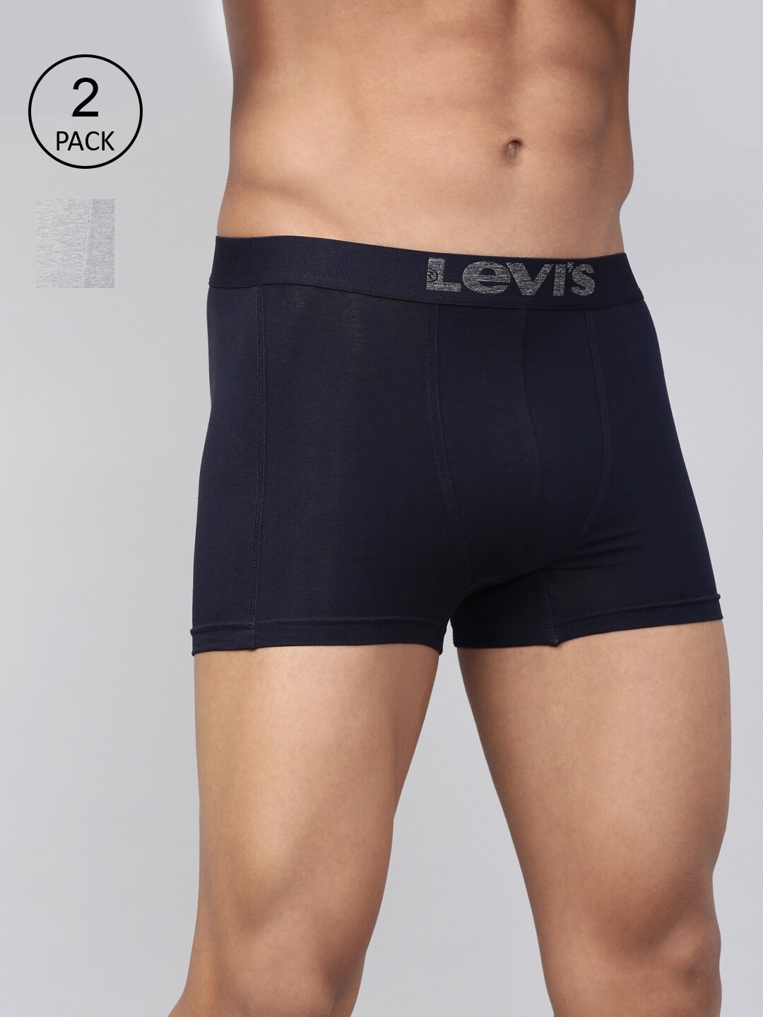

Levis Men Pack Of 2 Navy Blue & Grey Solid Cotton Trunks