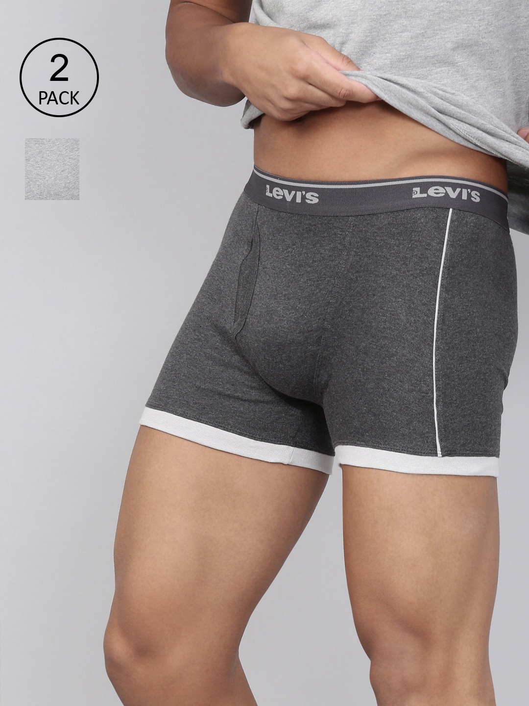 

Levis Men Pack Of 2 Grey Melange Solid Cotton Trunks