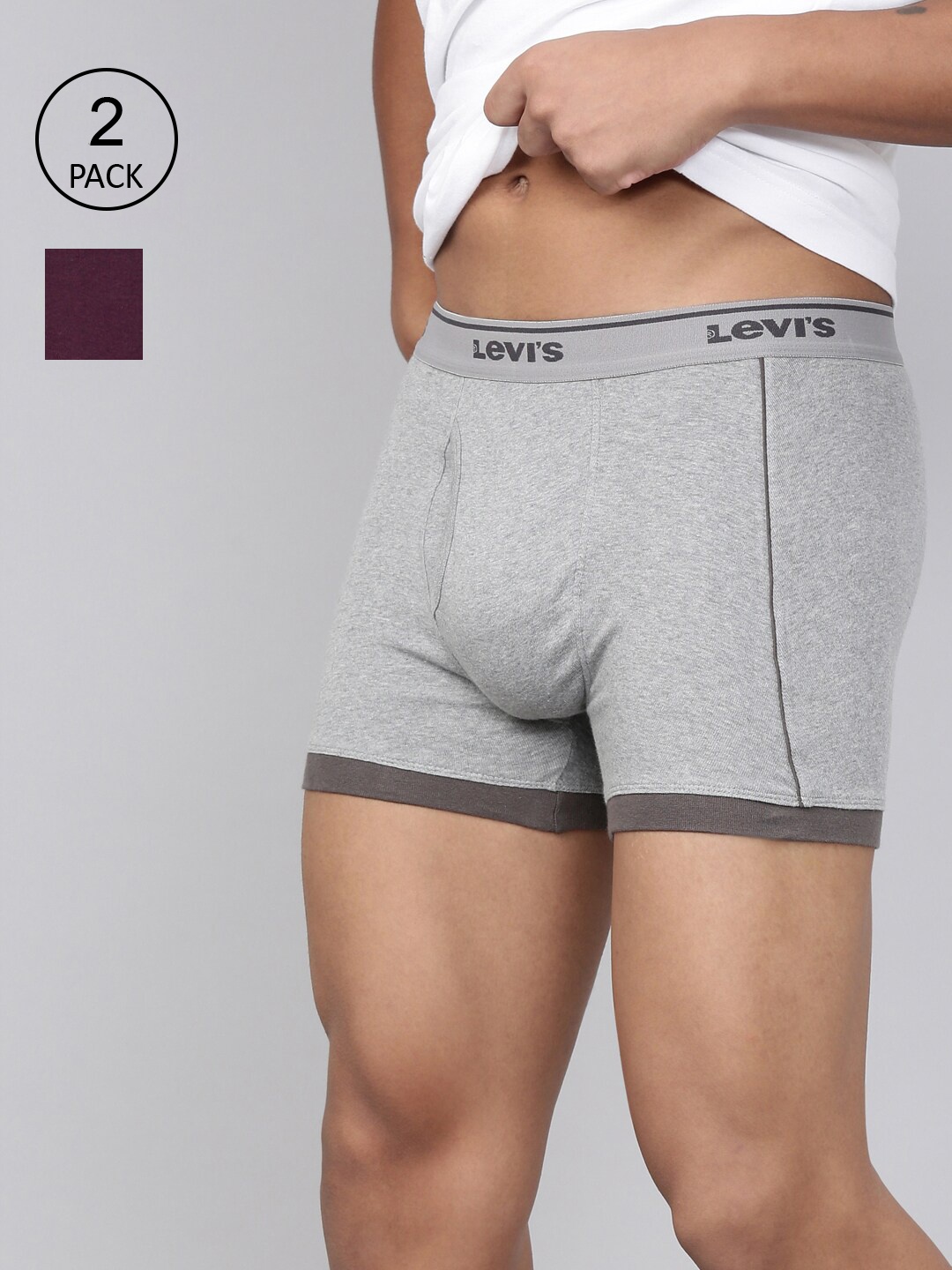 

Levis Men Pack Of 2 Grey & Maroon Solid Cotton Trunks #007-BOXER BRIEF