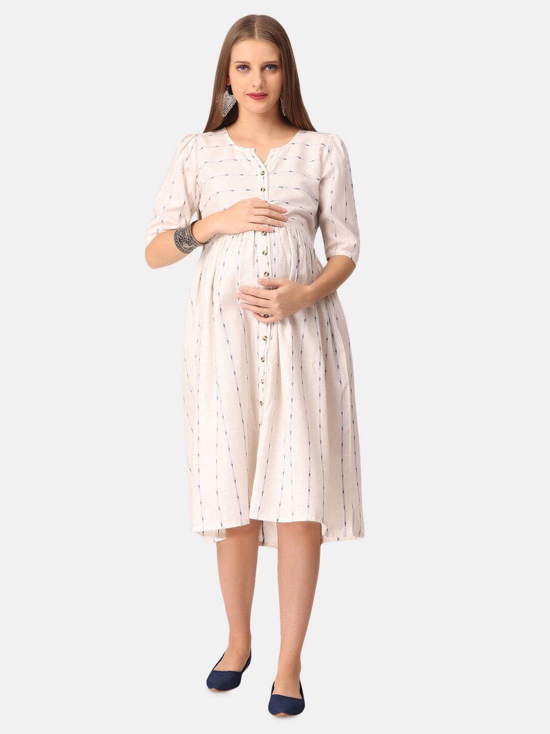 

The Mom Store Off White Maternity Midi Dress
