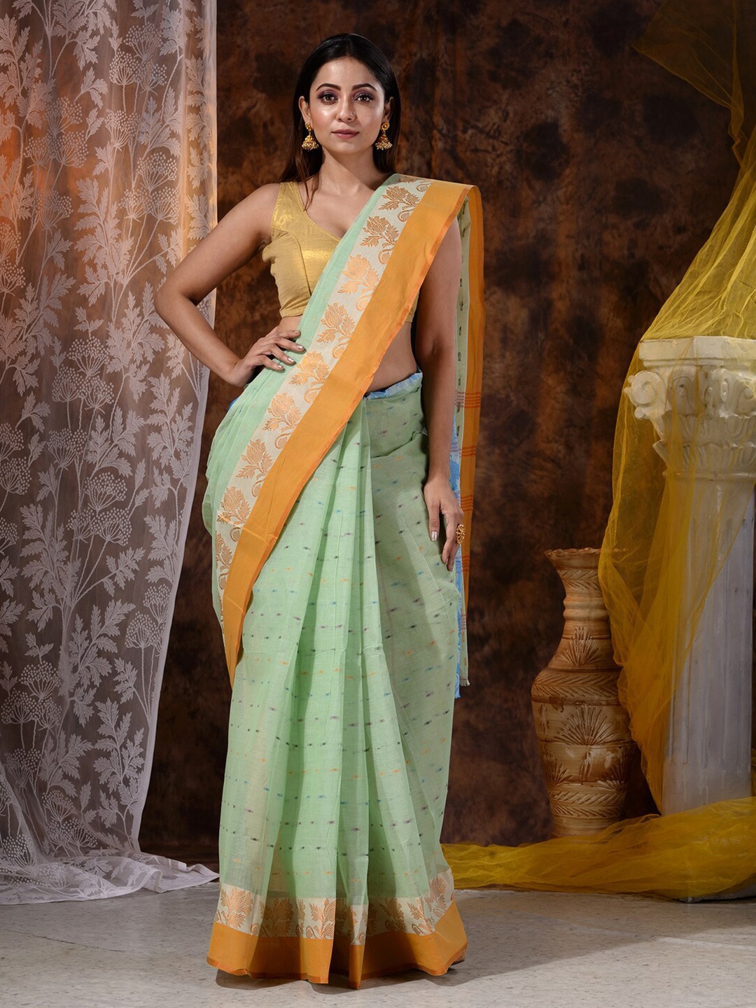 

Mitera Green & Blue Floral Pure Cotton Saree