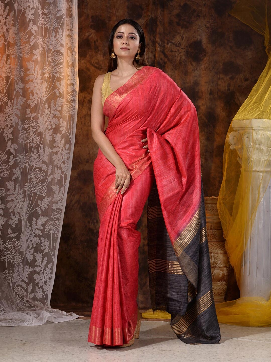 

Mitera Red & Grey Tye Dye Silk Blend Saree