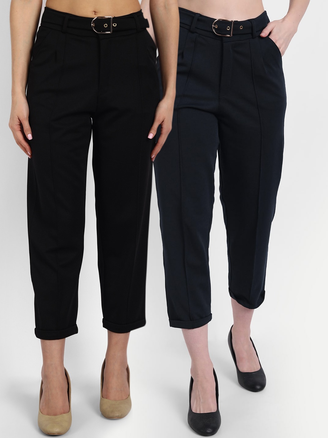 

Next One Women Black Pack of 2 Straight Fit High-Rise Non Iron Trousers