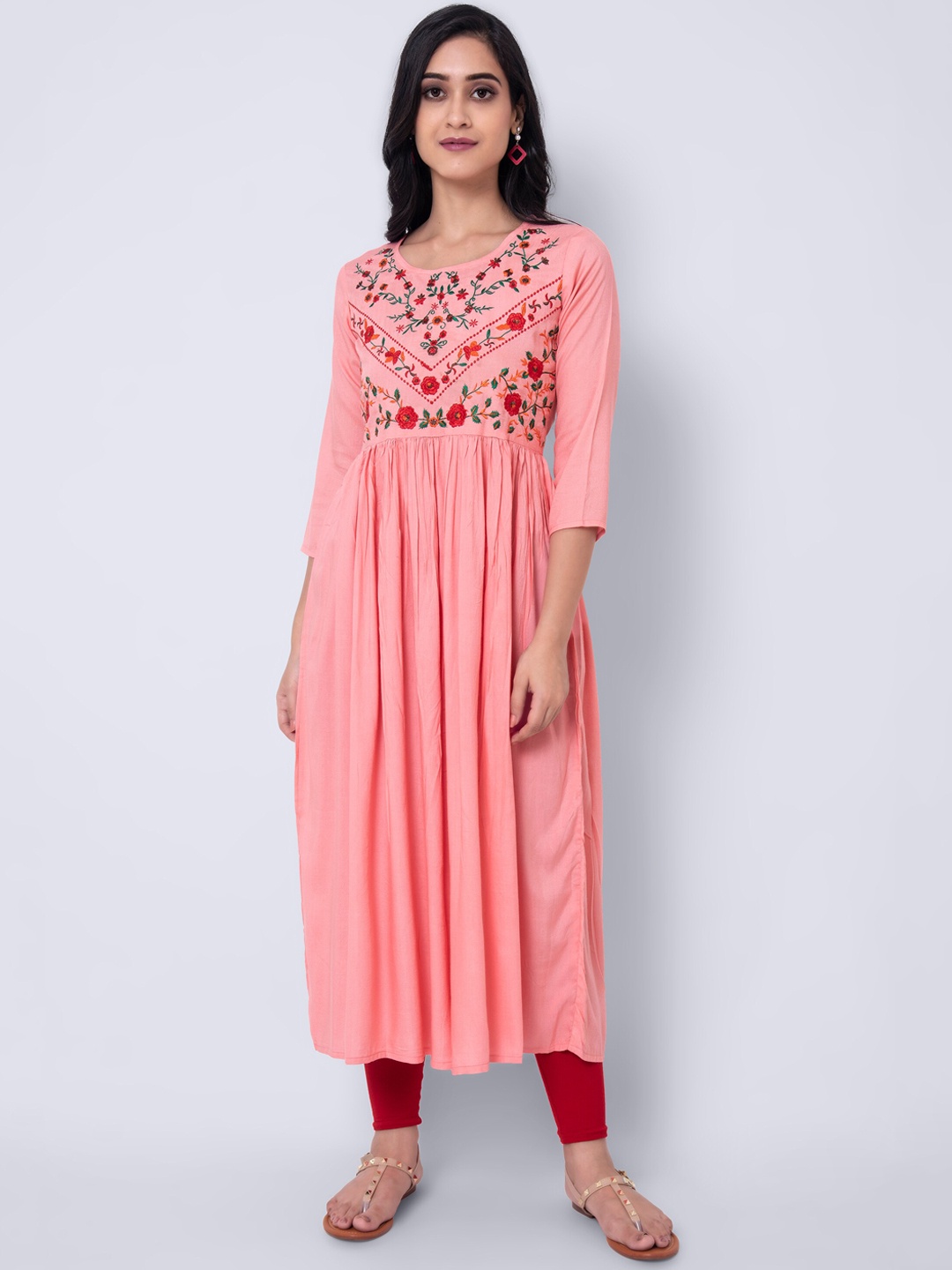 

GULMOHAR JAIPUR Women Pink Embroidered Thread Work Anarkali Kurta