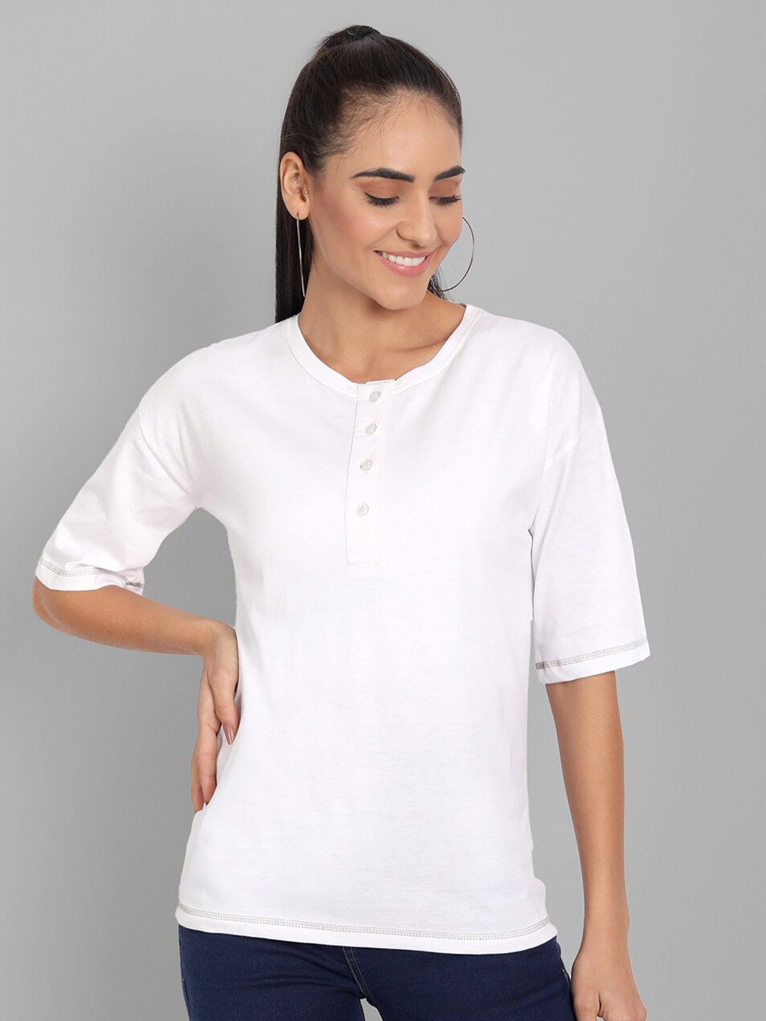 

House of Mool Women White Boxy T-shirt