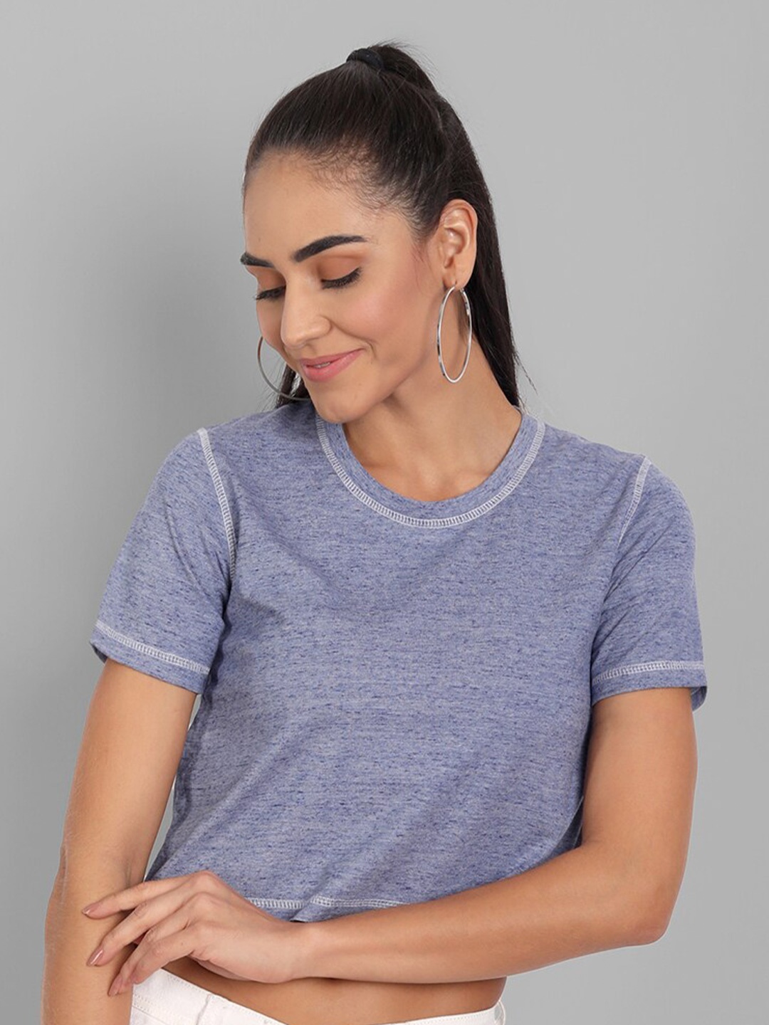 

House of Mool Women Blue Crop Oversized T-shirt