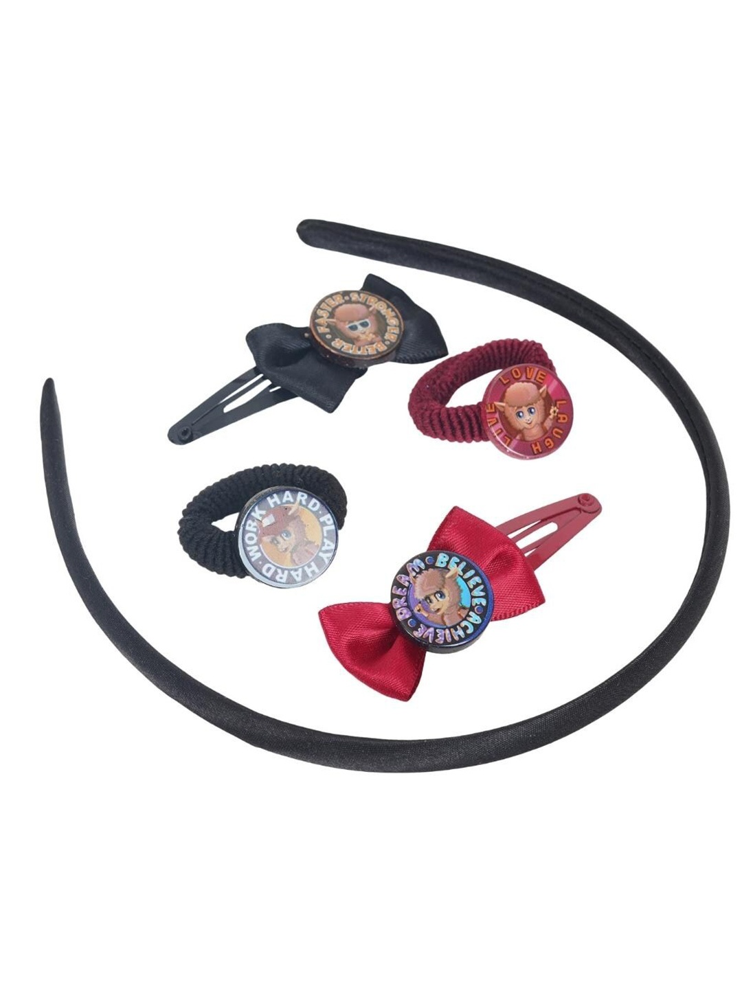 

Crya Unisex Kids Pack of 5 Black & Red Embellished Hair Accessory Set