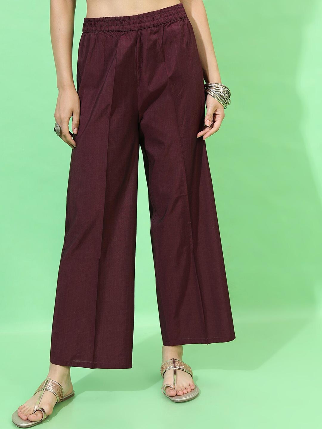 

Vishudh Women Maroon Flared Palazzos