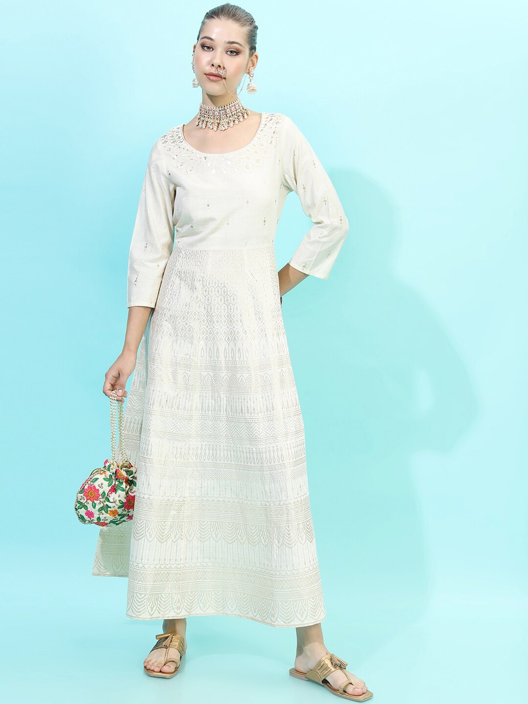 

Vishudh Women Beige Ethnic Maxi Dress
