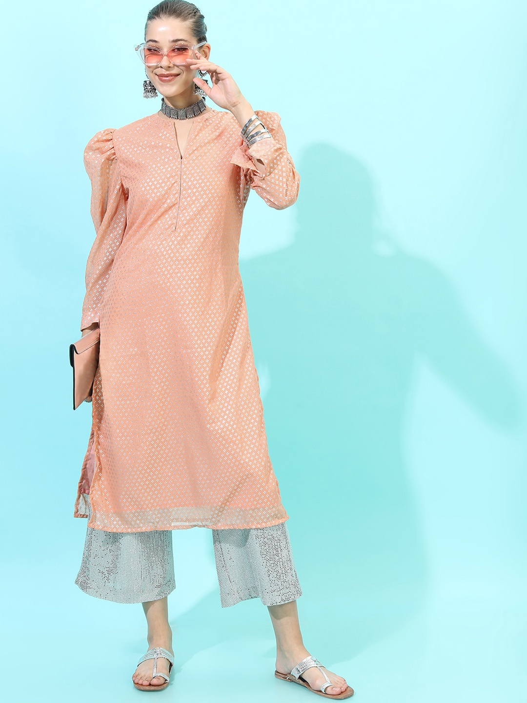 

Vishudh Women Bright Orange Viscose Rayon Kurta
