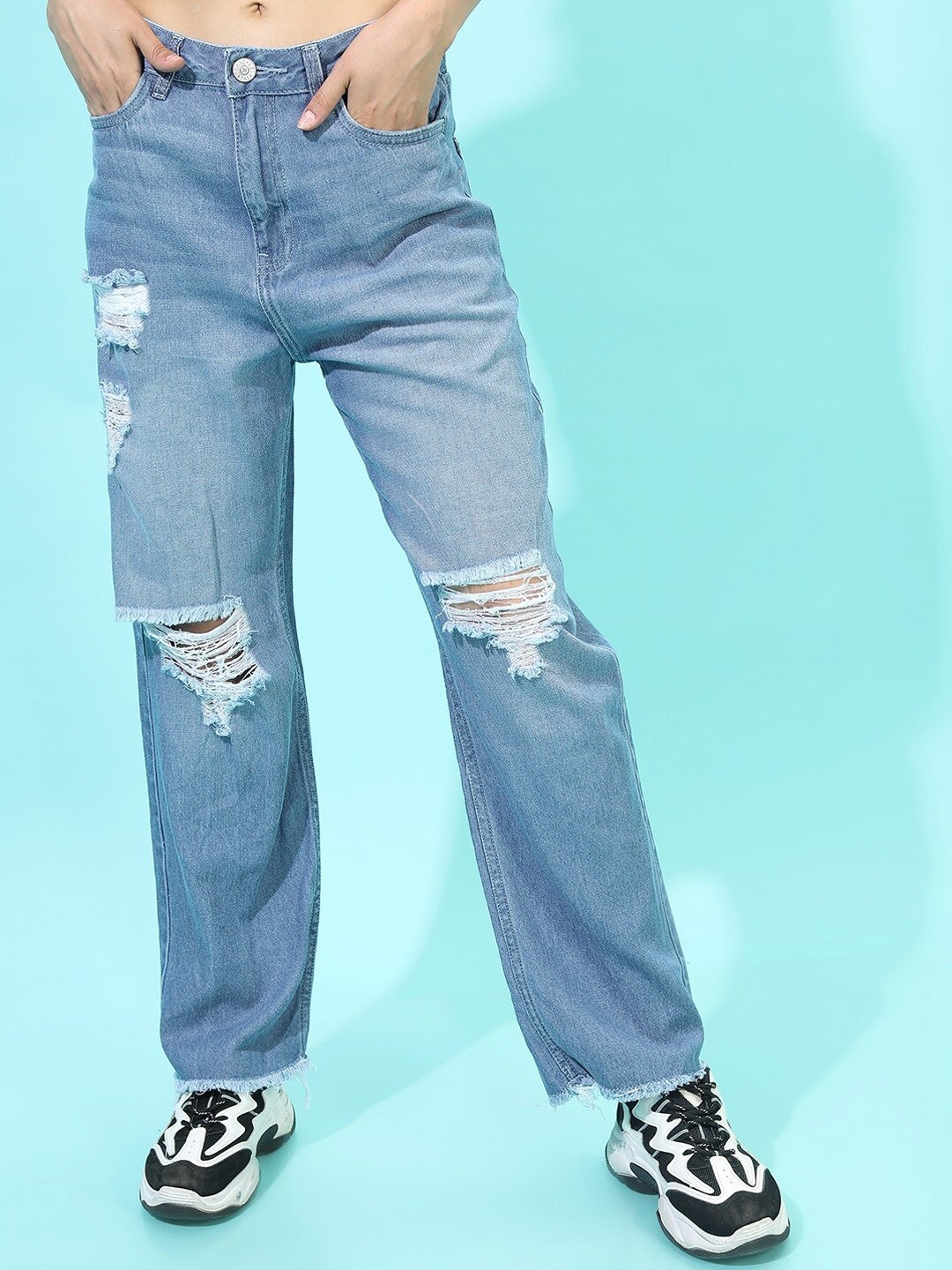 

Tokyo Talkies Women Blue Straight Fit Highly Distressed Light Fade Jeans