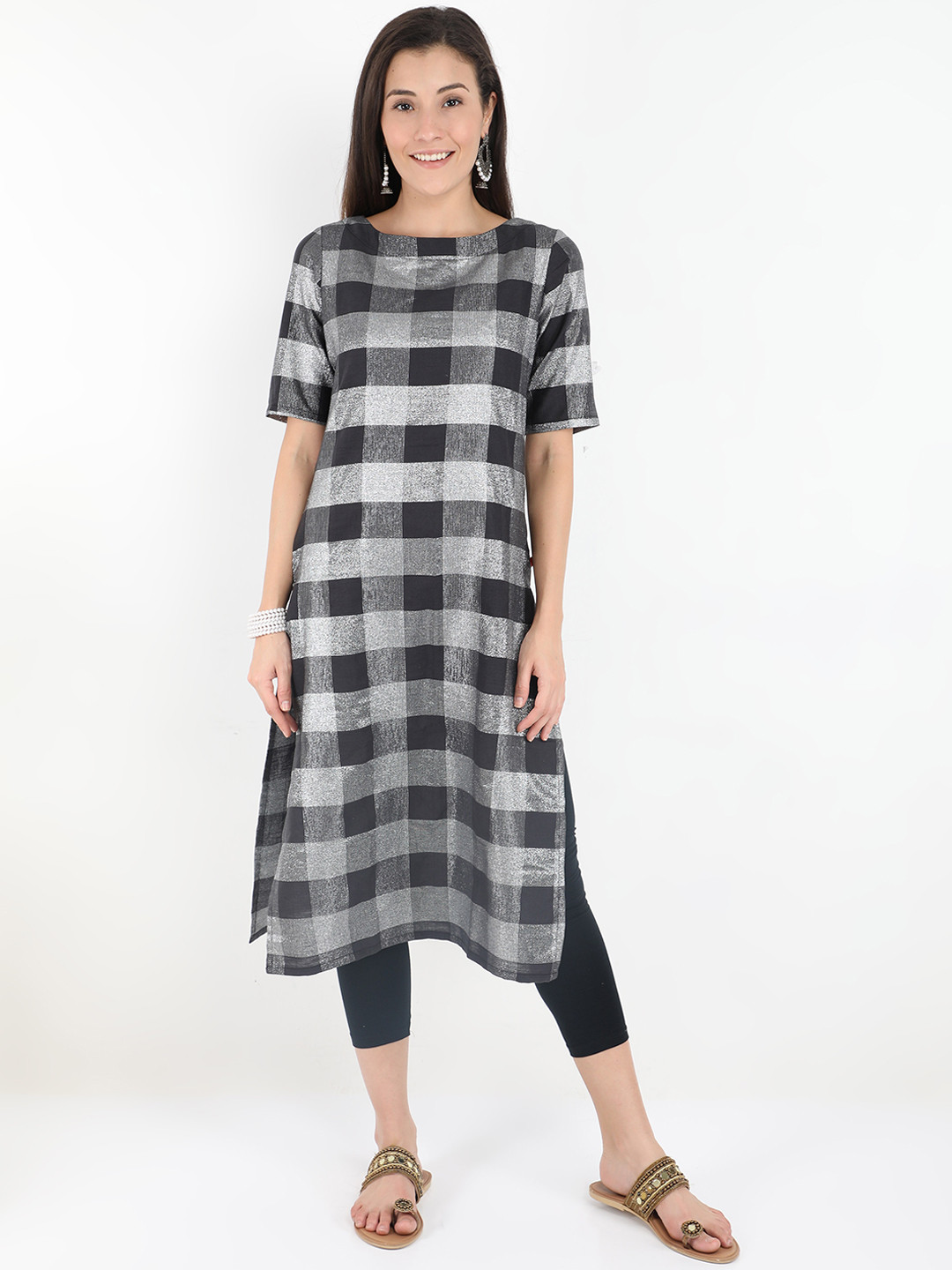 

Marcia Women Black Checked Kurta