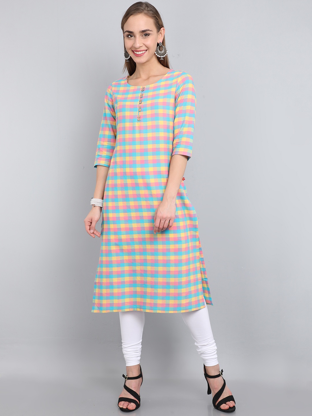 

Marcia Women Striped Thread Work Kurta, Blue