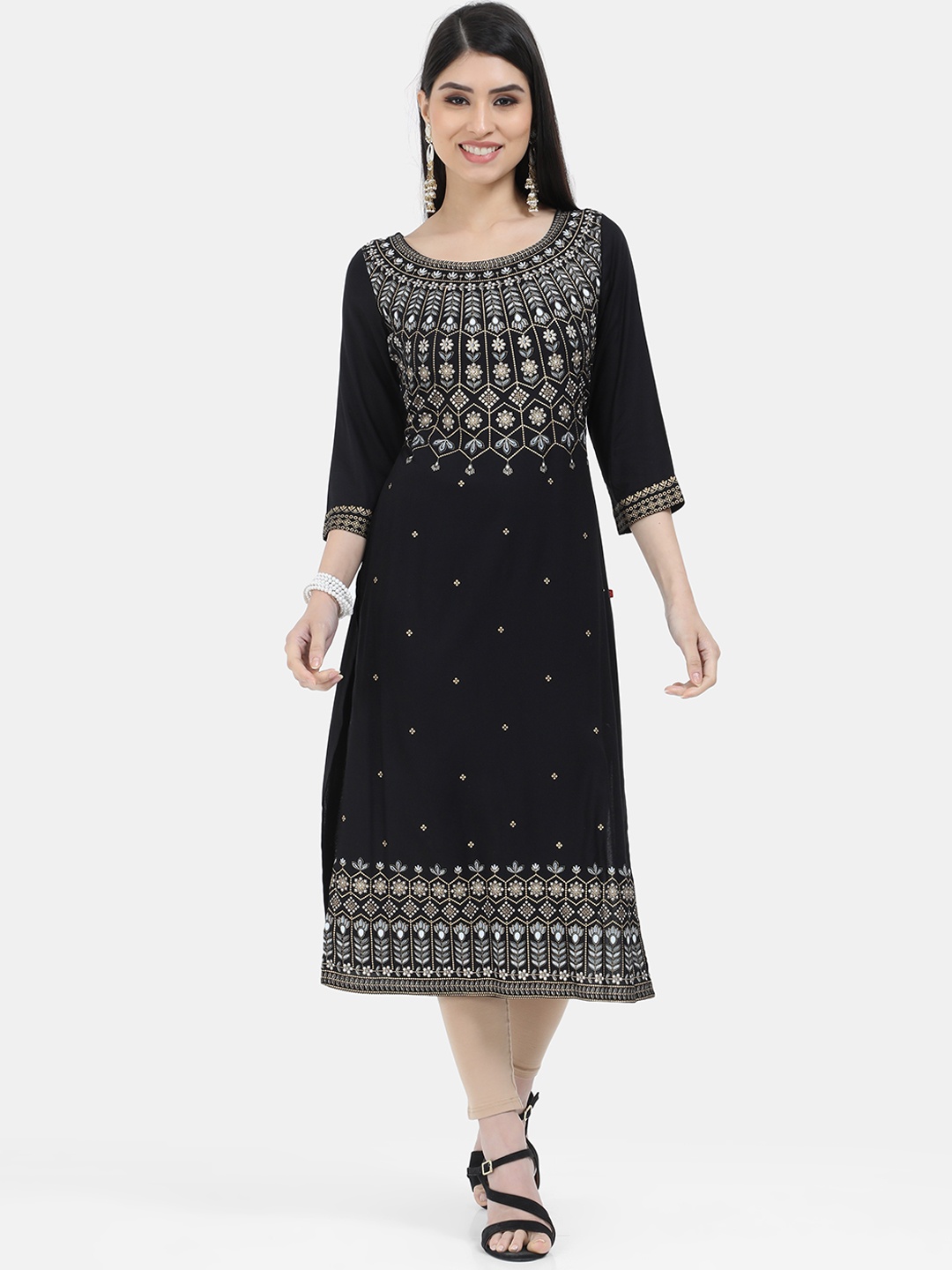 

Marcia Women Black Floral Kurta