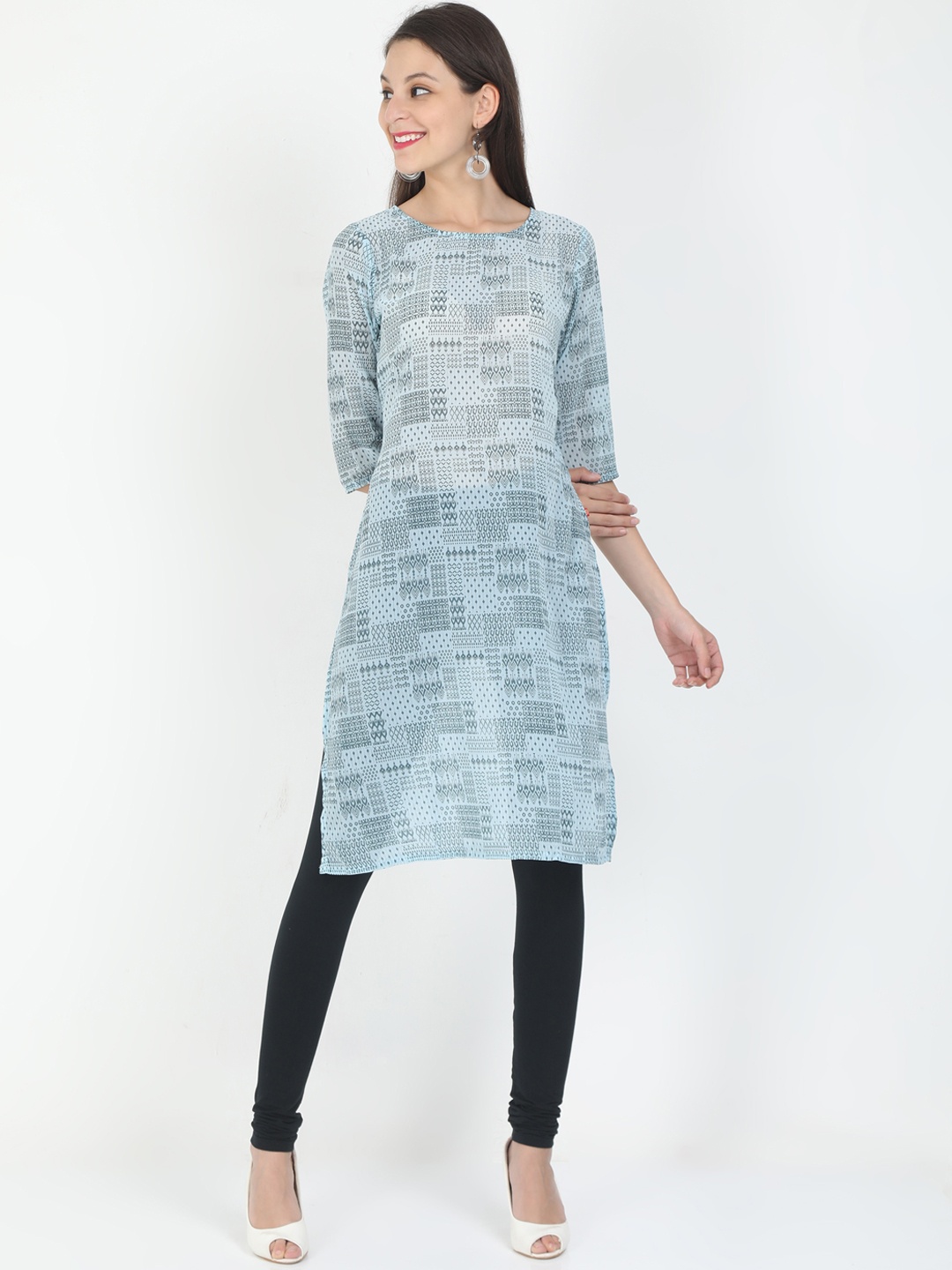 

Marcia Women Blue printed chiffon Straight Kurta