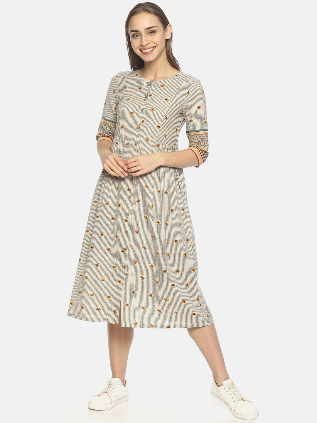 

UNTUNG Women Off White A-Line Midi Dress