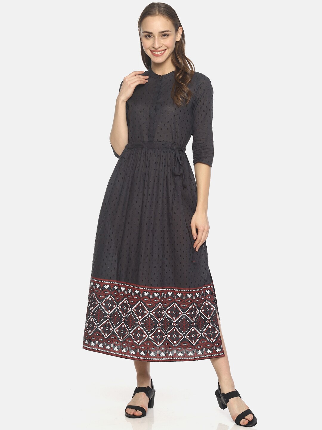 

UNTUNG Women Grey Ethnic Motifs Ethnic Midi Dress