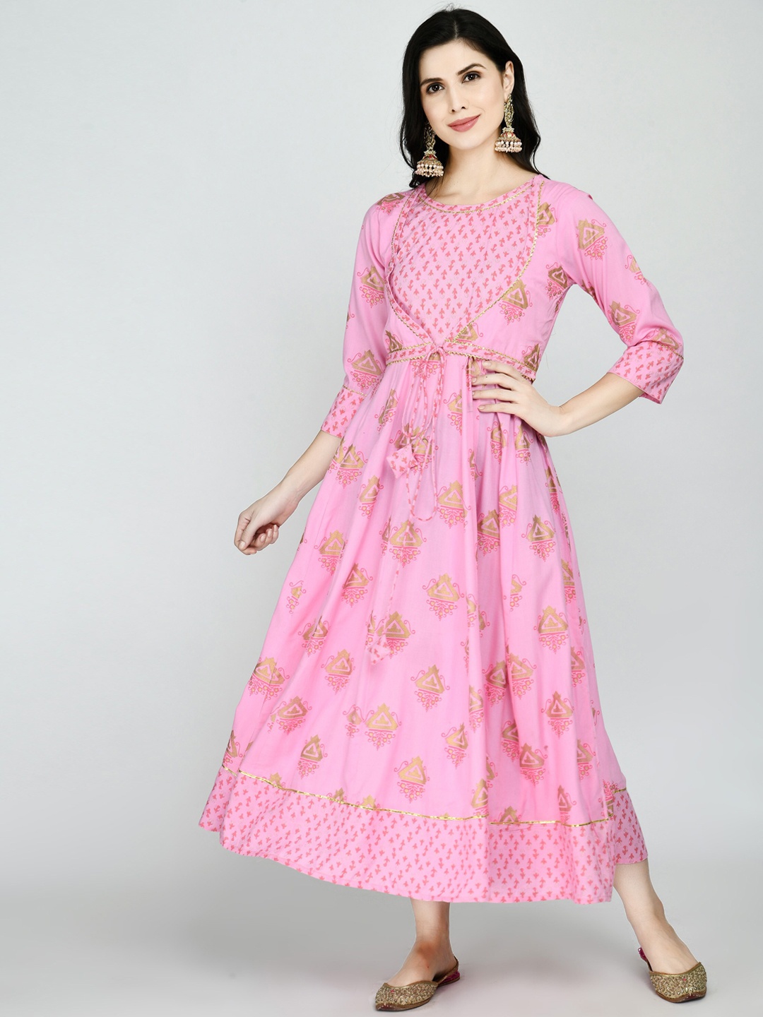 

KALINI Women Pink & Gold-Toned Ethnic Motifs Printed Kurta