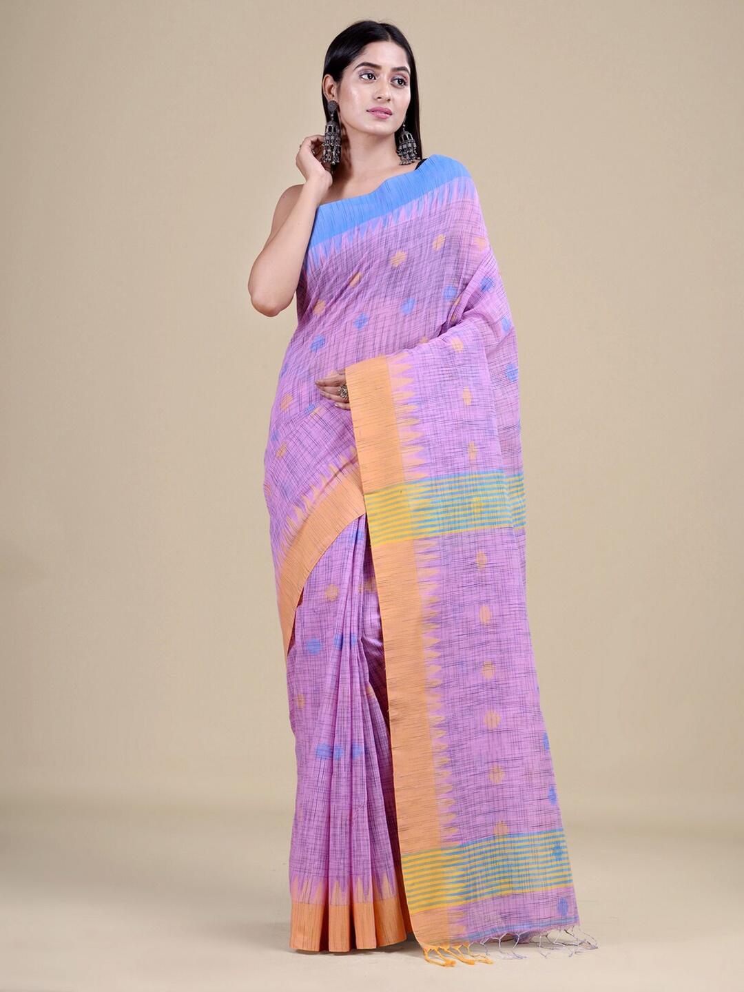 

Laa Calcutta Women Purple & Navy Blue Woven Design Zari Jute Silk Jamdani Saree