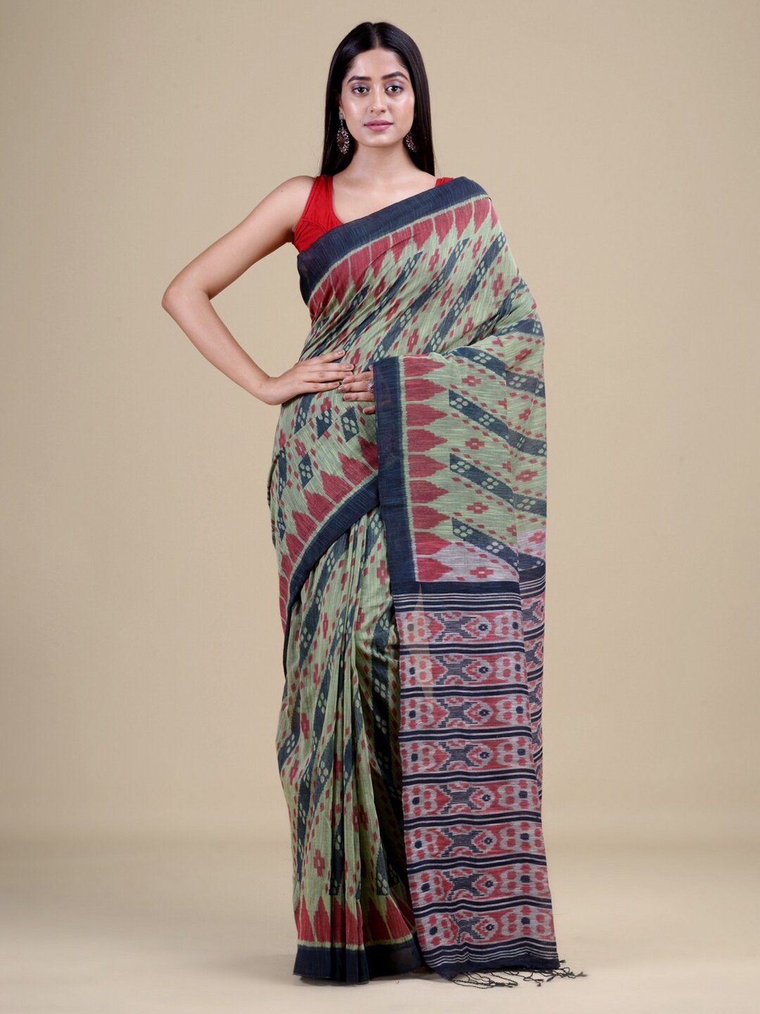 

Laa Calcutta Sea Green & Blue Woven Design Jute Silk Jamdani Saree