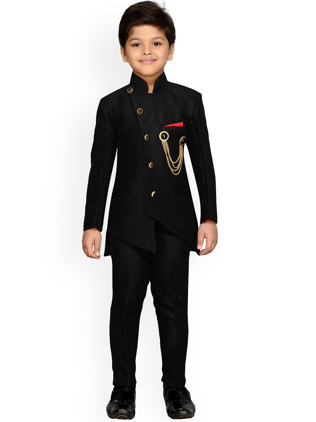 

Aj DEZInES Boys Black Solid Sherwani Set