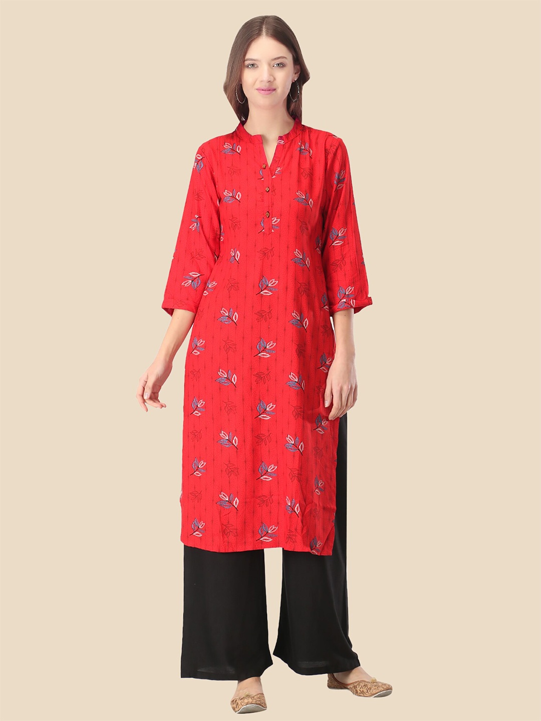 

FEMMIBELLA Women Red & Navy Blue Floral Printed Kurta