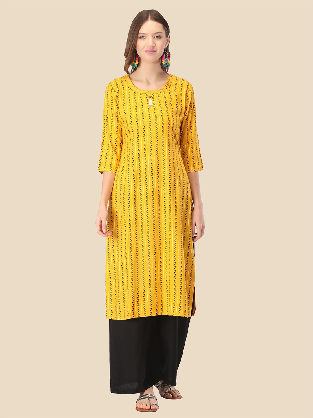 

FEMMIBELLA Women Yellow Floral Printed Kurta