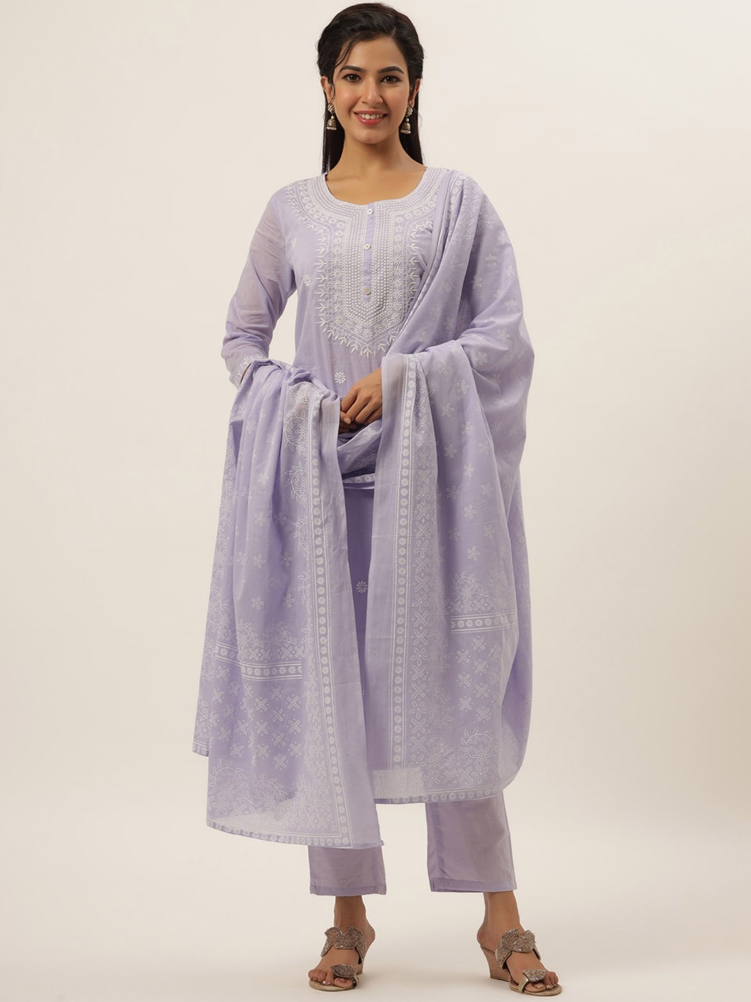 

DIVYANK Women Purple Floral Embroidered Pure Cotton Kurta Set