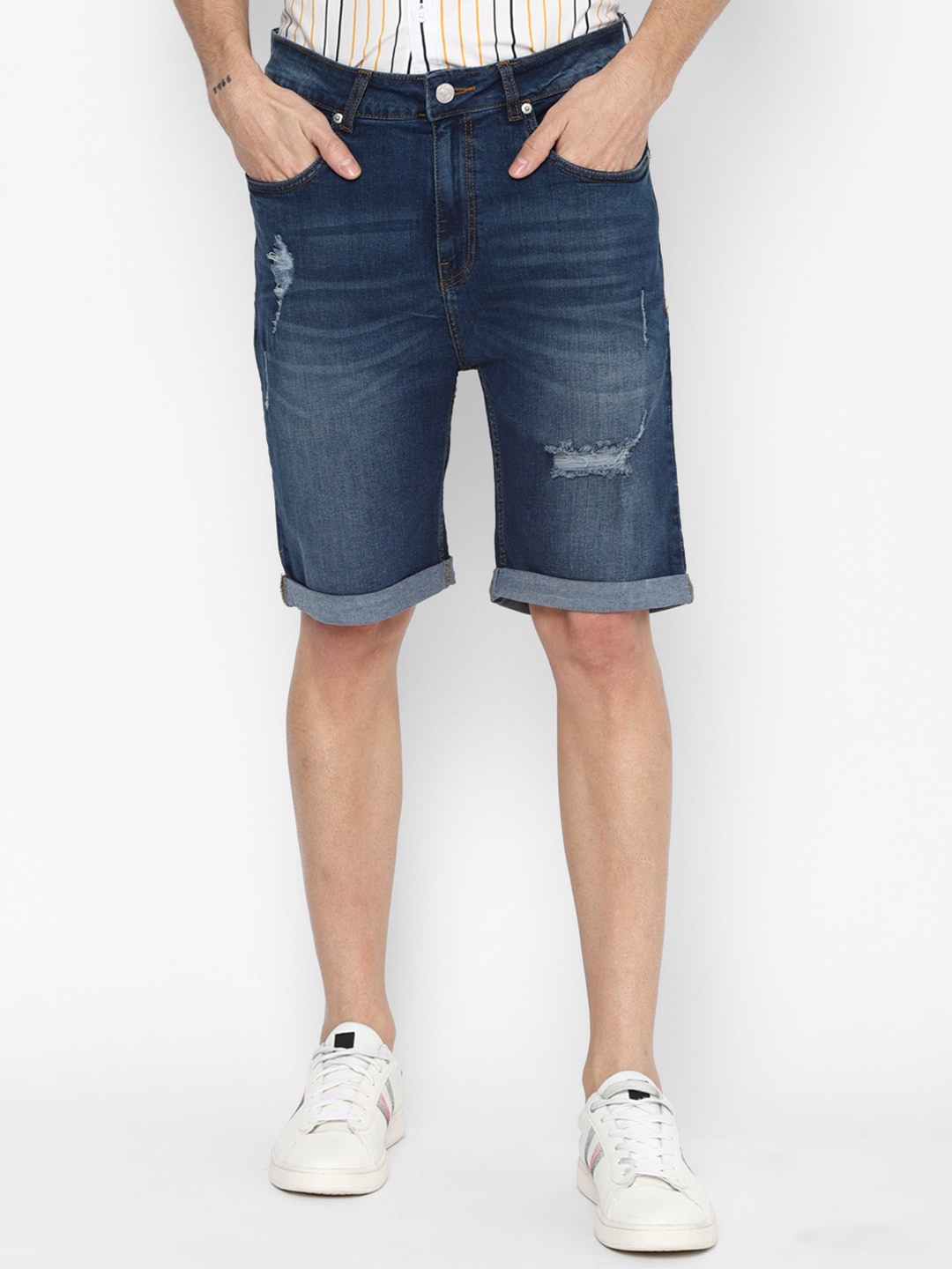 

FOREVER 21 Men Blue Washed Denim Shorts Technology