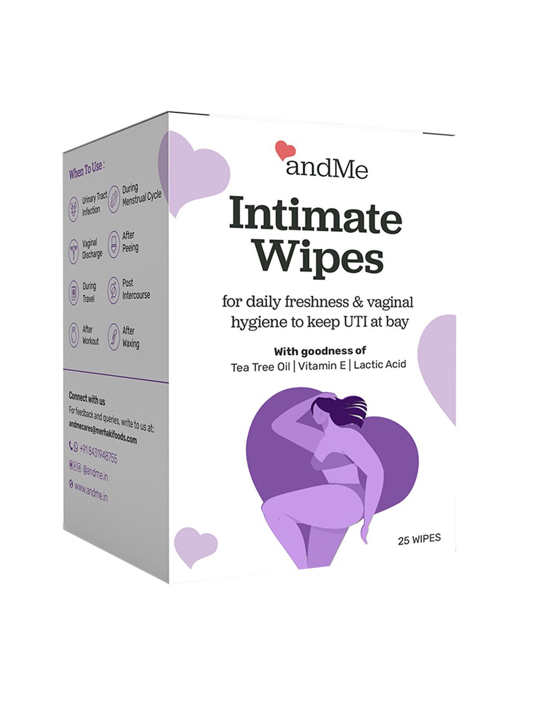 

andMe Intimate Wipes for Vaginal Hygiene with Tea Tree Oil & Vitamin E - 25 Wipes, White