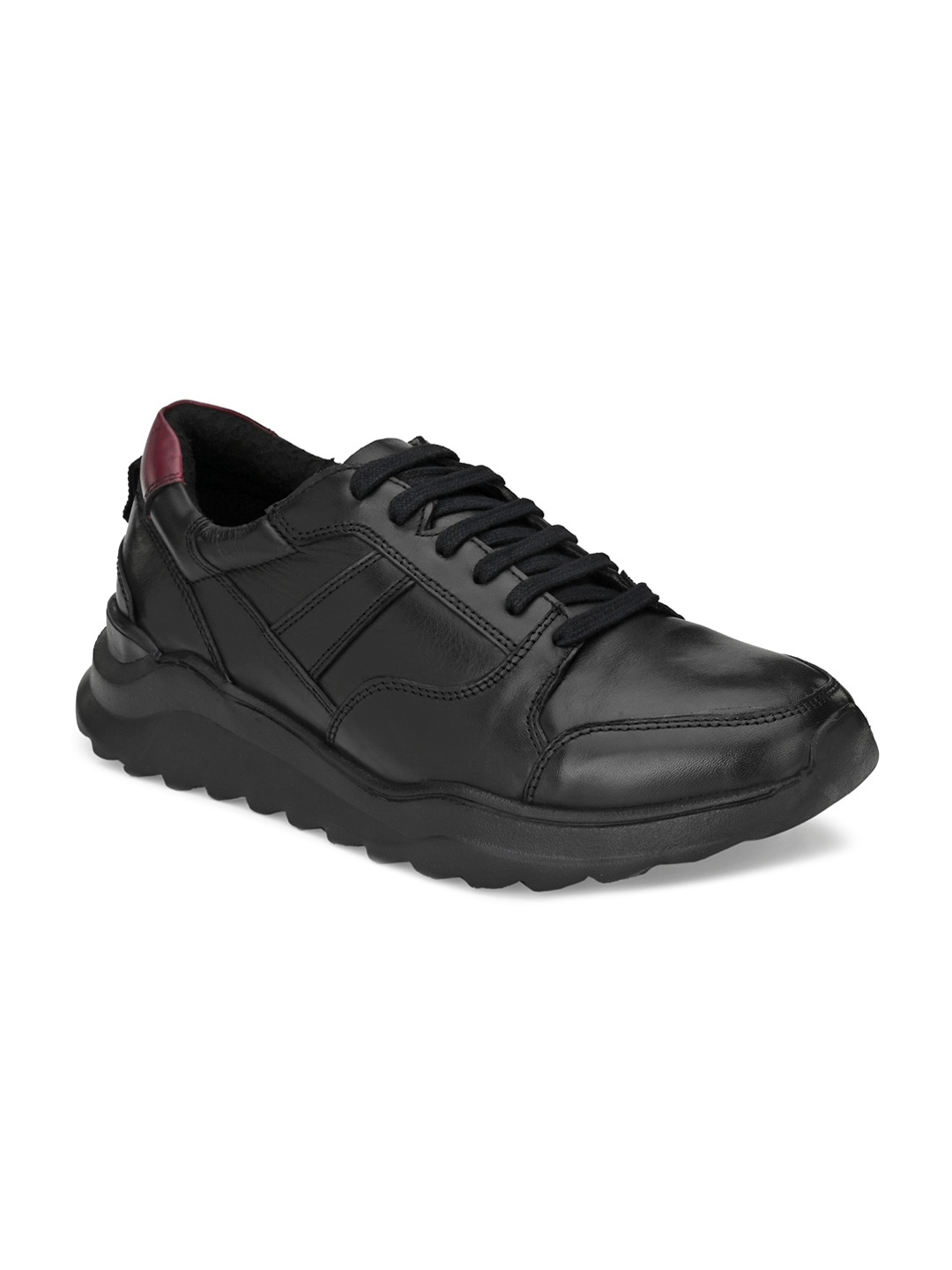 

Delize Men Black Leather Light Weight Sneakers