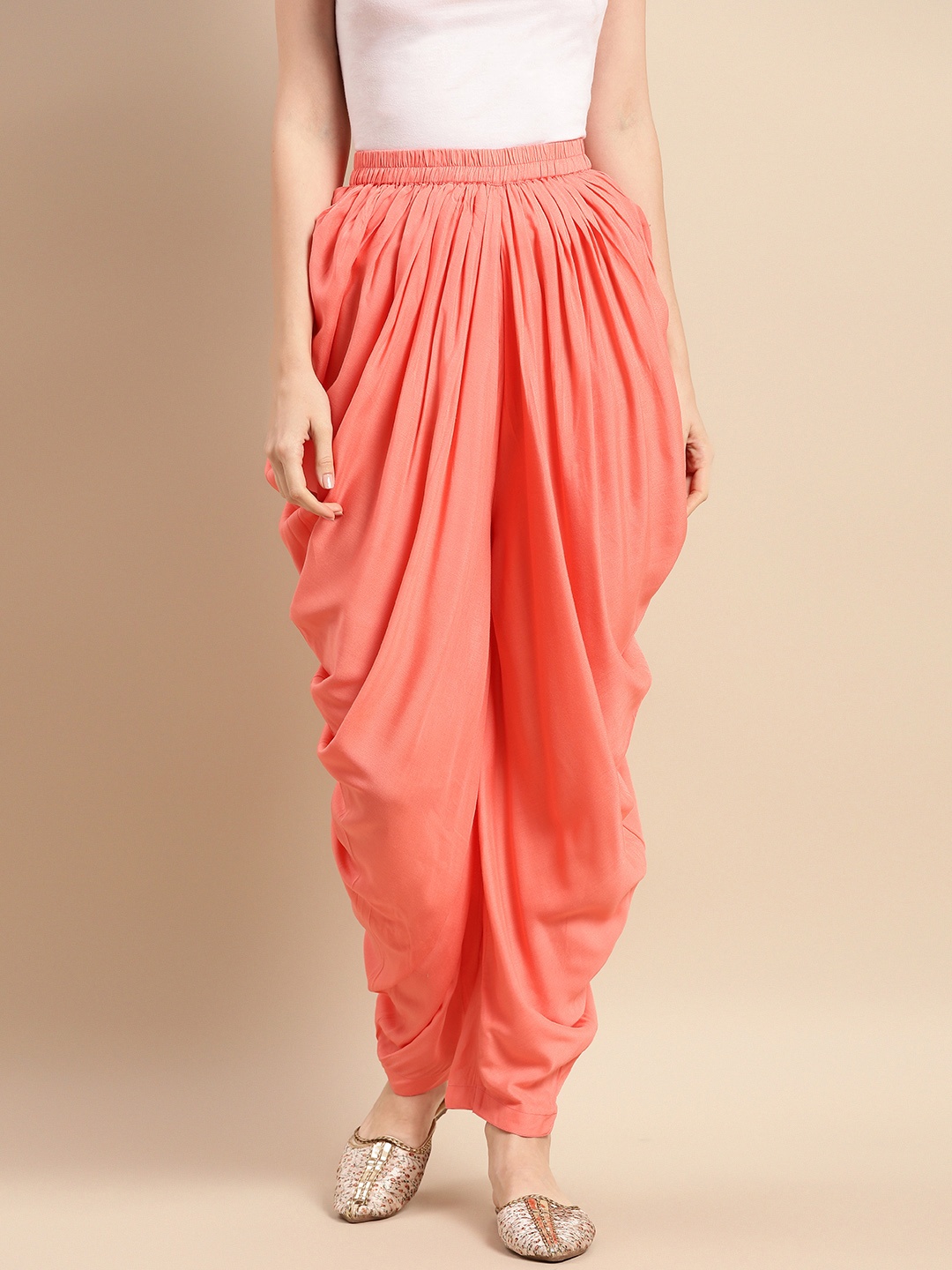 

Saadgi Women Peach-Coloured Solid Dhoti Pants