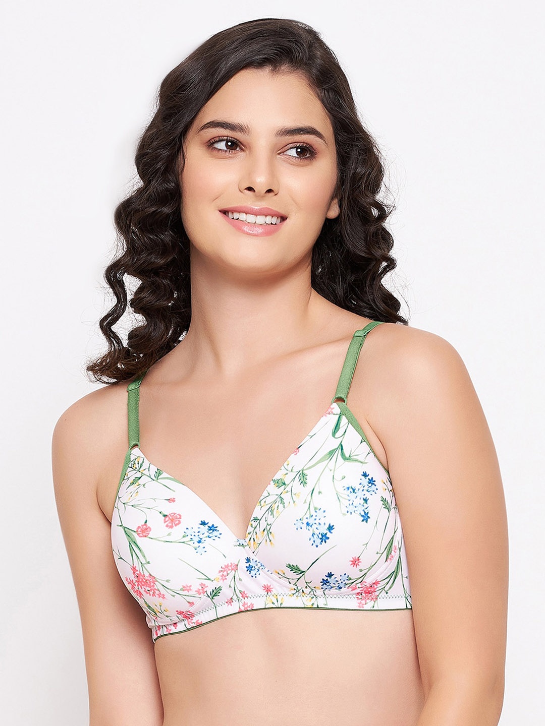 

Clovia White & Green Floral Print T-shirt Bra Lightly Padded