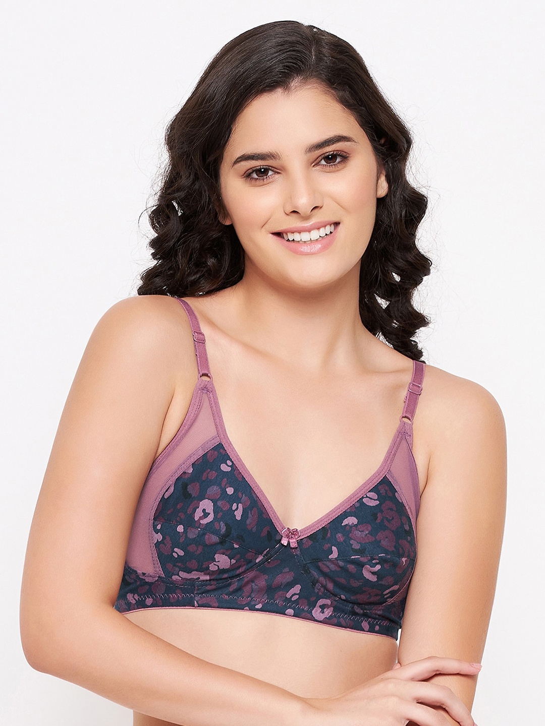 

Clovia Navy Blue & Purple Printed Non Padded & Non-Wired Bra-BR1780X0832B-Navy Blue