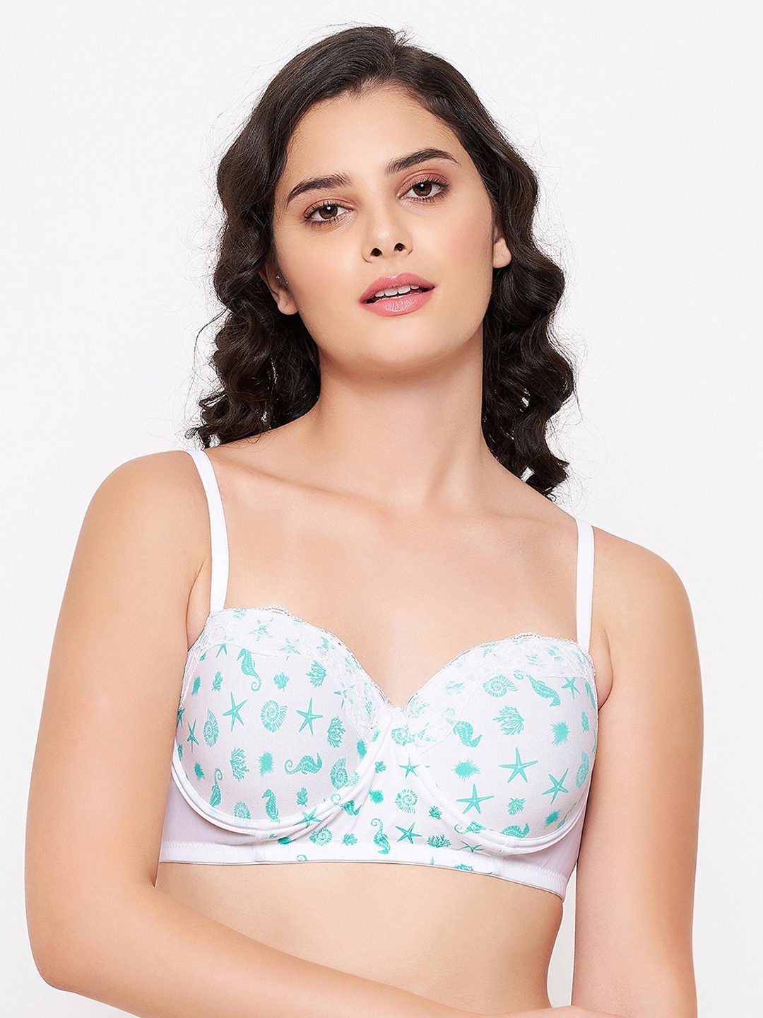 

Clovia Women White & Blue Printed Underwired Lightly Padded Bra