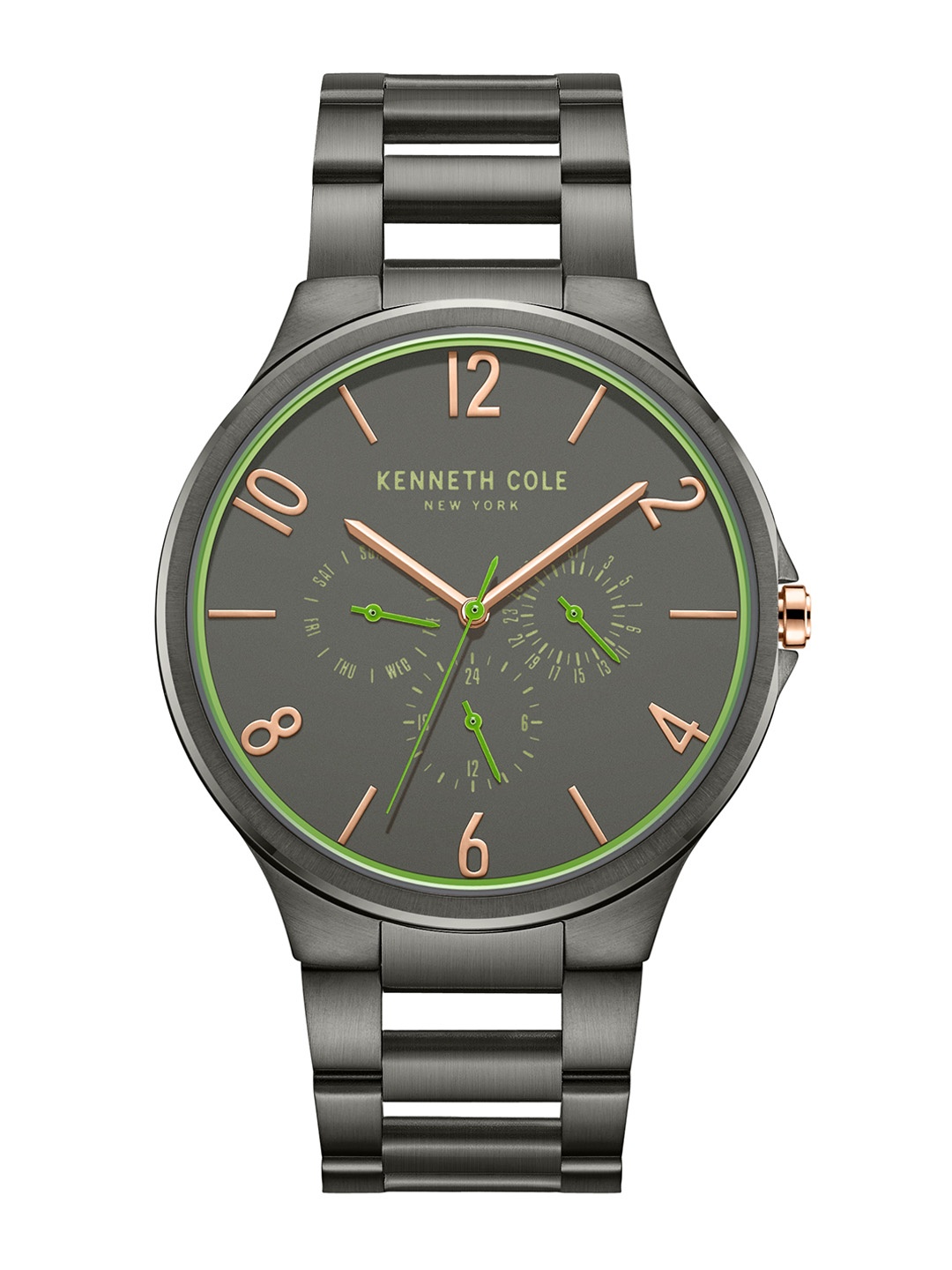 

Kenneth Cole Men Green Dial & Grey Stainless Steel Bracelet Style Straps Analogue Watch KCWGK2218804MN-GREEN