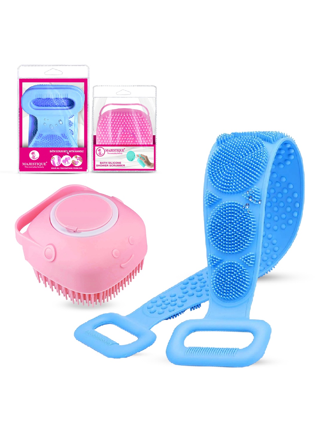 

MAJESTIQUE Set of Silicone Skin Brush Belt & Loofah, Pink