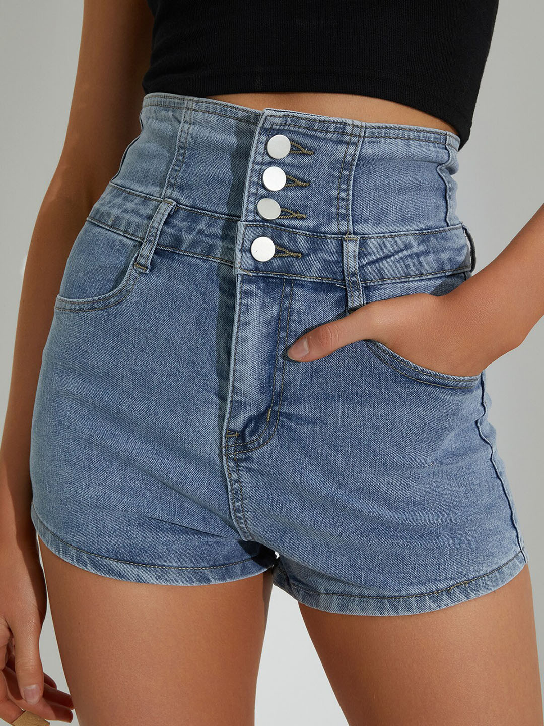 

URBANIC Women Blue Slim Fit High-Rise Denim Shorts