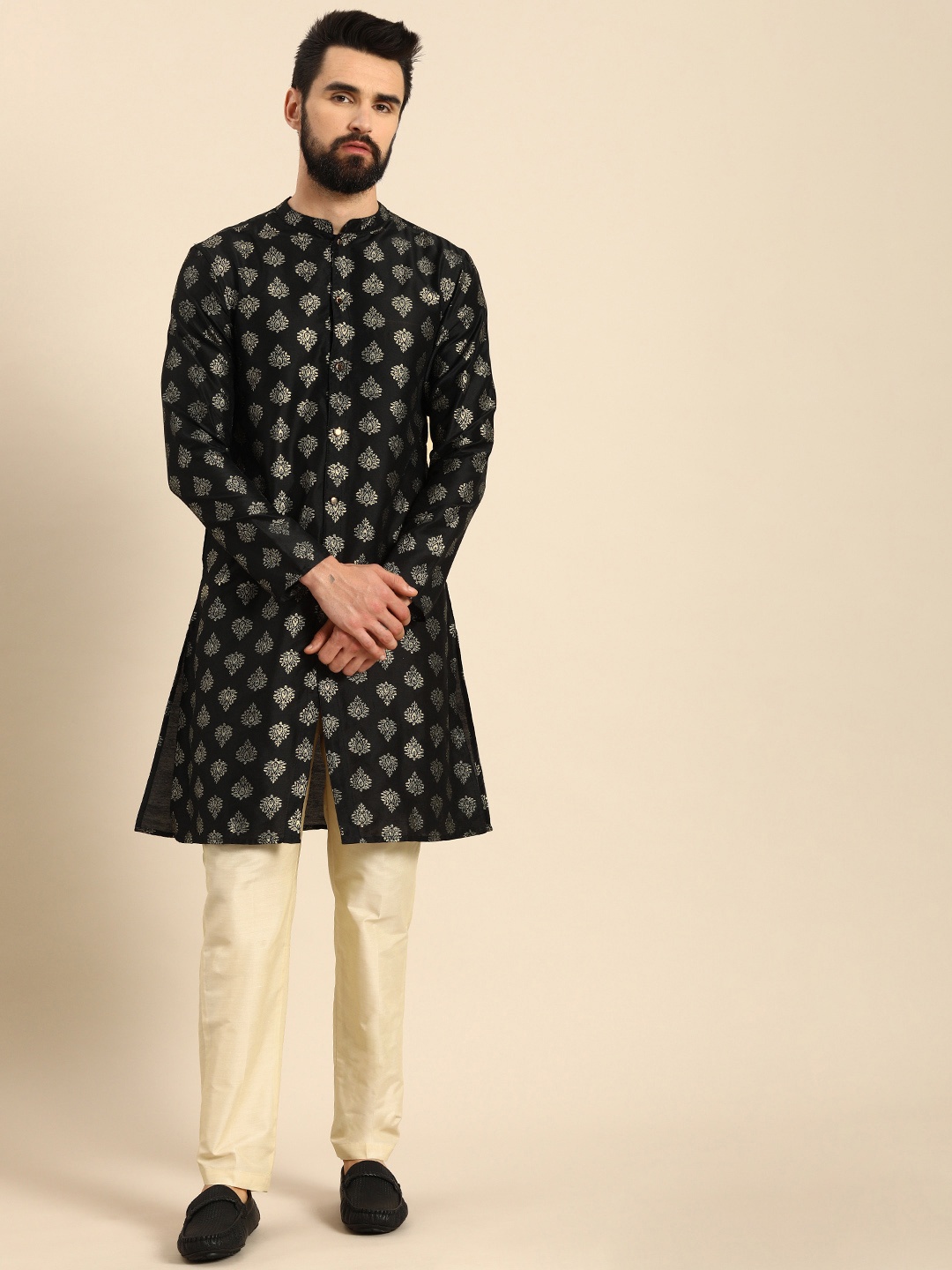 

Anouk Men Black & Gold-Toned Printed Kurta with Trousers