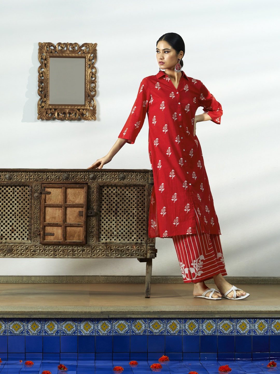 

Anouk Women Red Ethnic Motifs Printed Pure Cotton Kurta with Palazzos