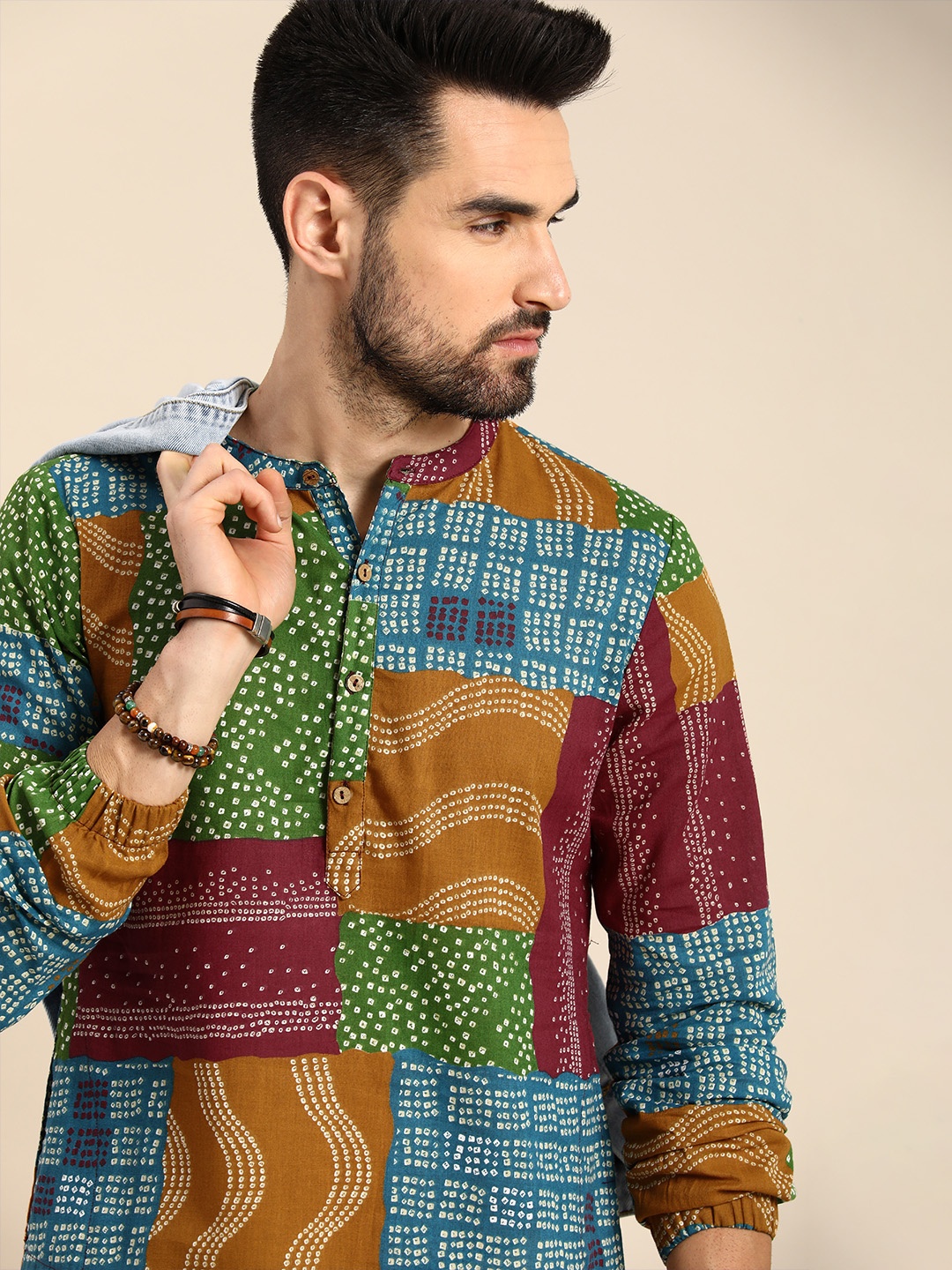 

Anouk Men Multicoloured Bandhani Printed Pure Cotton Kurta with Trousers, Multi